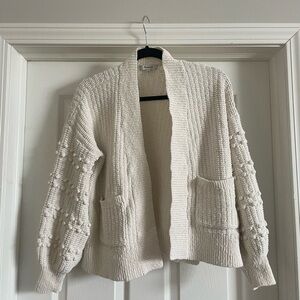 Madewell Cream Knit Pom Pom Cardigan